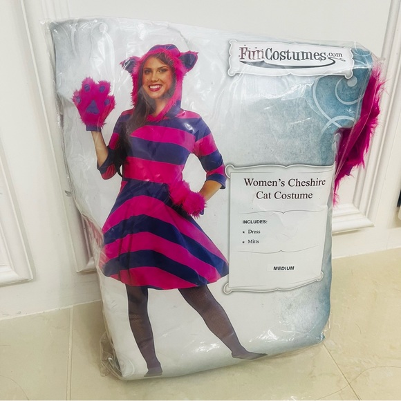 Cheshire Cat Women’s Medium Alice in Wonderland Cat Costume Pink & Purple Dress - Picture 2 of 12